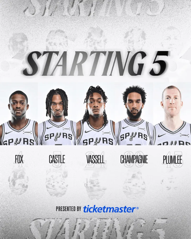 真人视讯-马刺首发：福克斯、卡斯尔、瓦塞尔、尚帕尼、普拉姆利